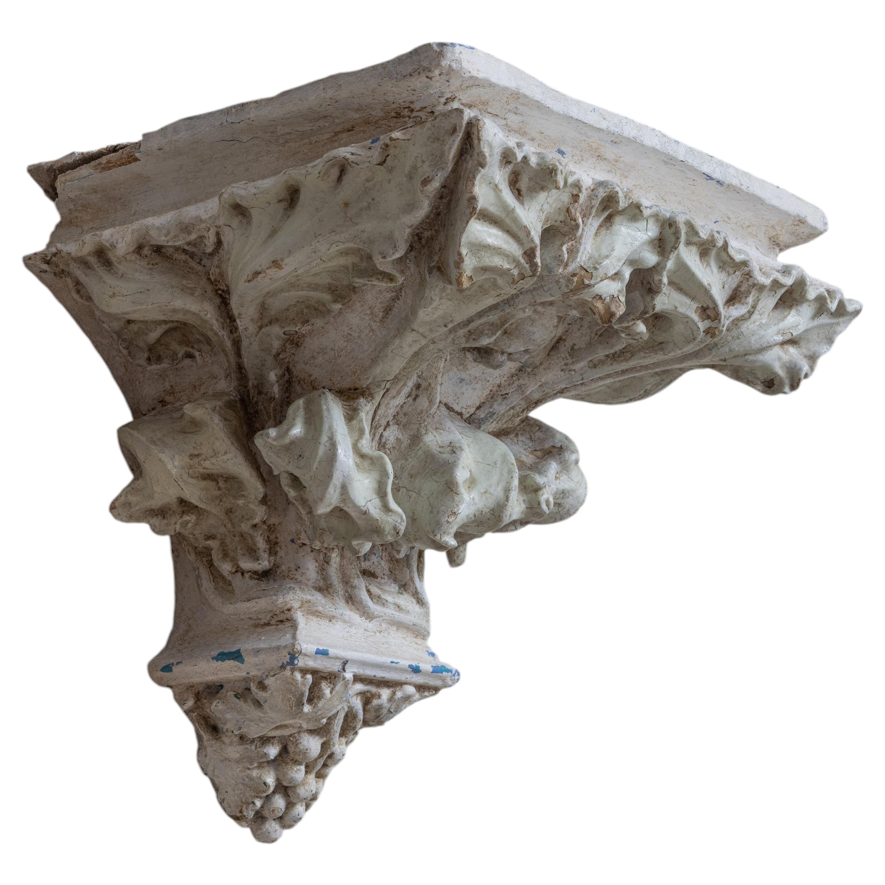 Decorative Plaster Wall Console with Acanthus Motif, France, 19th Century