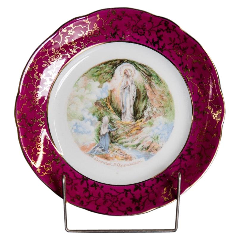 Decorative Plate Depicting the Scene of the Apparition in Lourdes, France For Sale