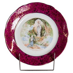 Vintage Decorative Plate Depicting the Scene of the Apparition in Lourdes, France