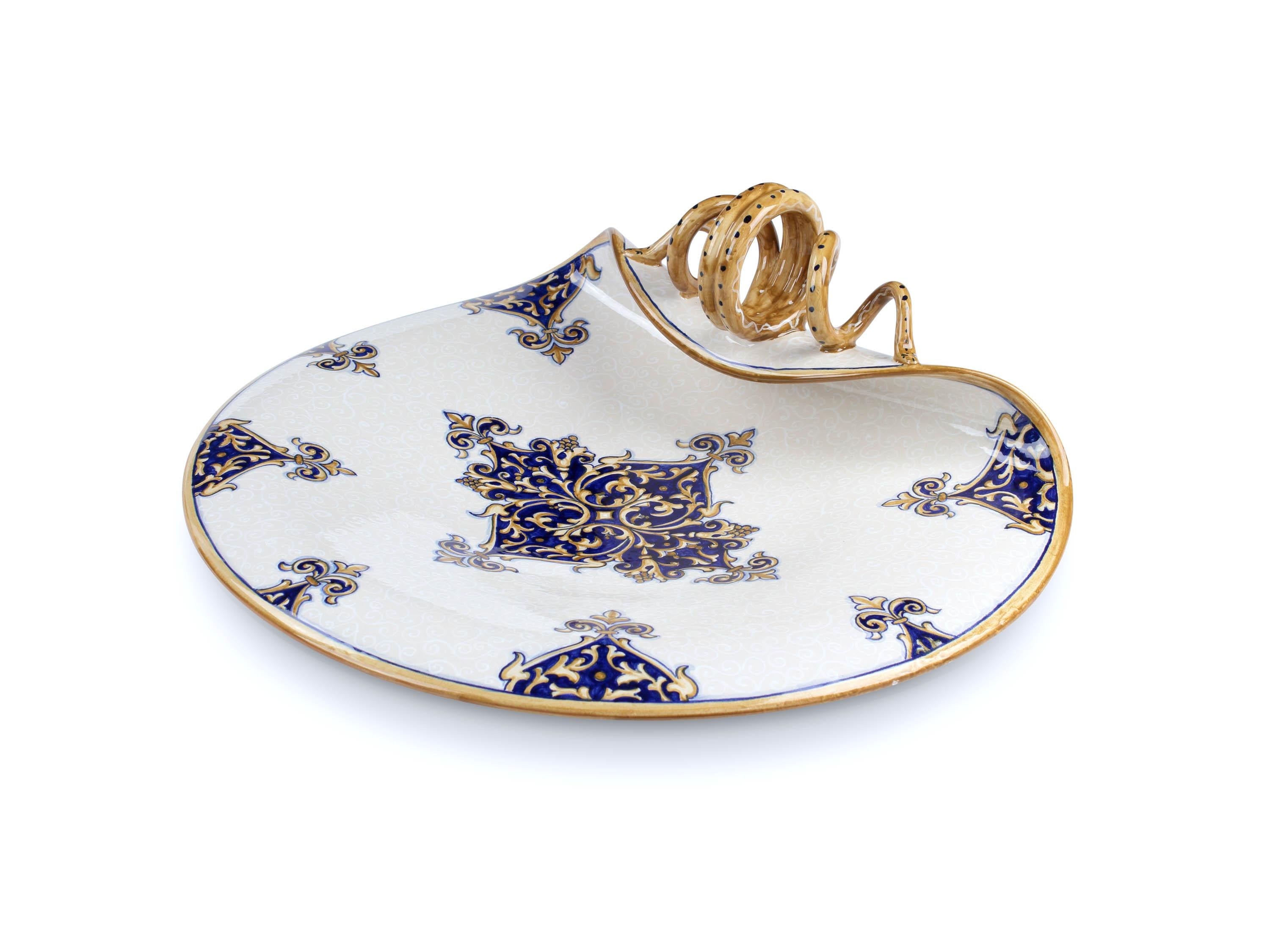 Plate Centerpiece Bowl Tray Decorated Ornament Majolica Blue White Deruta Italy For Sale 1