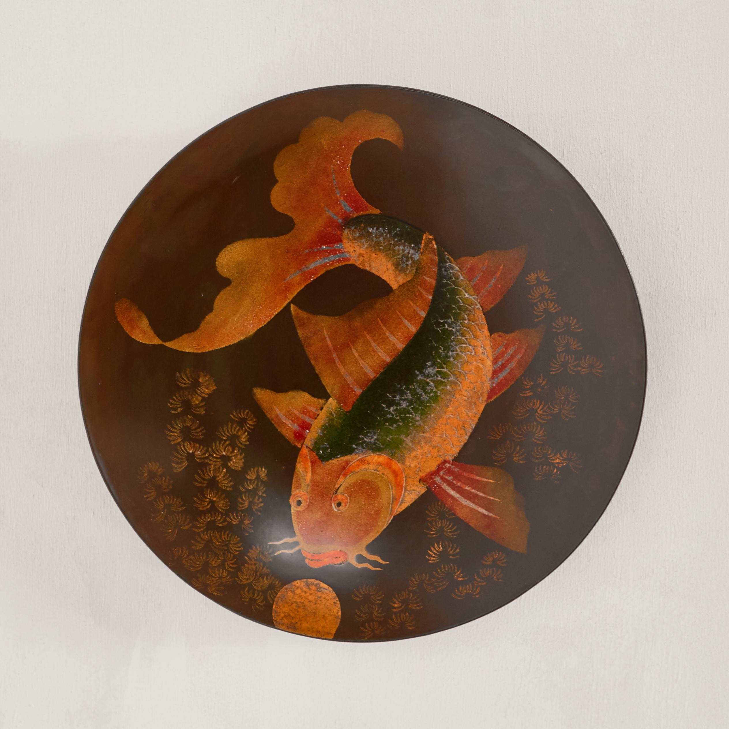 Decorative Plate in Wood with Japanese Fish Decor For Sale at 1stDibs japanese decorative fish