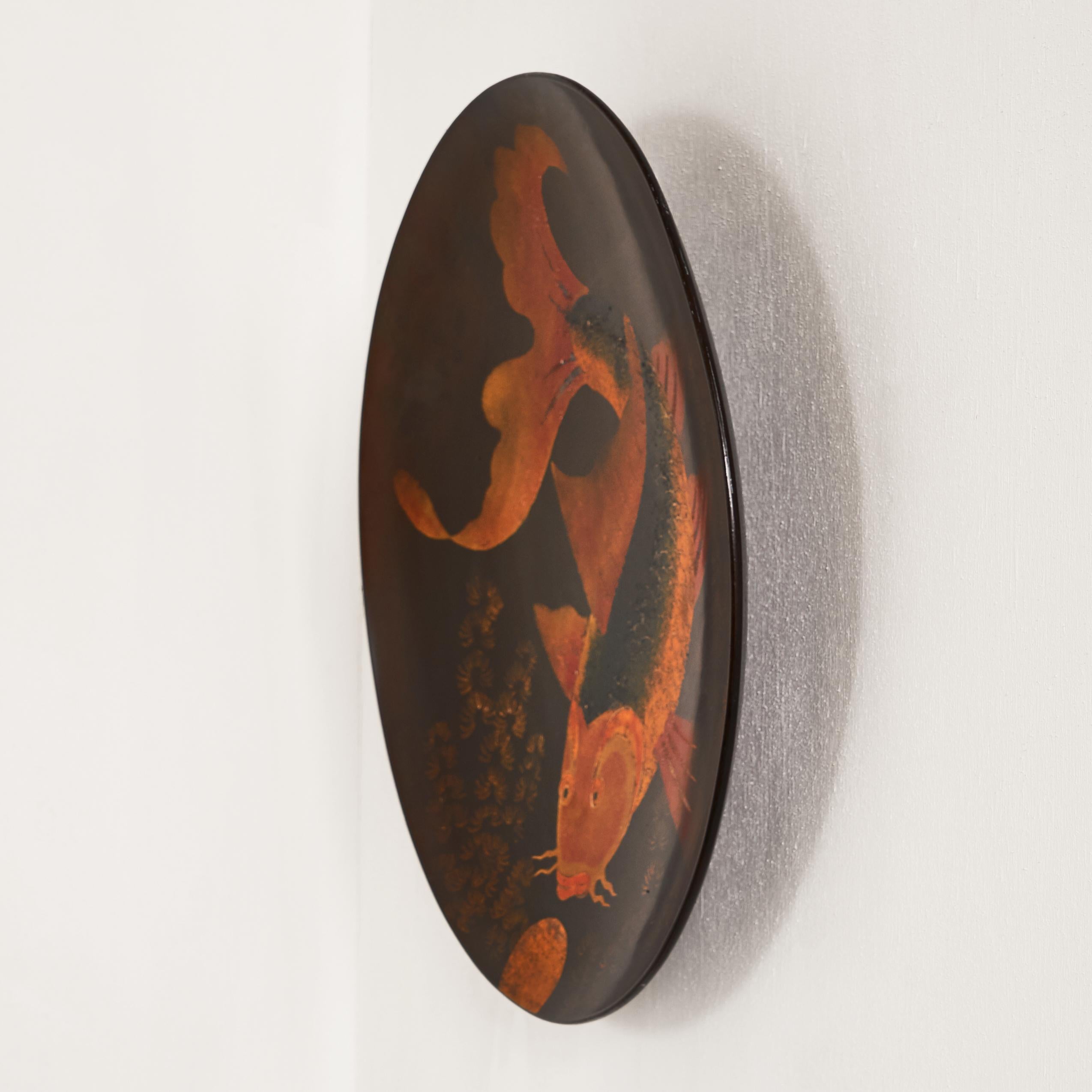 Decorative Plate in Wood with Japanese Fish Decor at 1stDibs