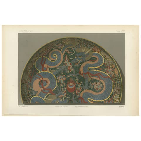 Decorative Plate with Twin Dragons and Flaming Pearl - Art by Audsley, 1884