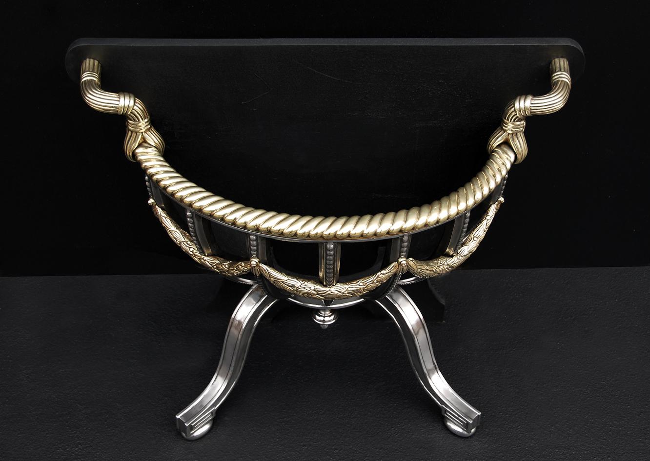 English Decorative Polished Cast Iron Firegrate in the Regency Style For Sale