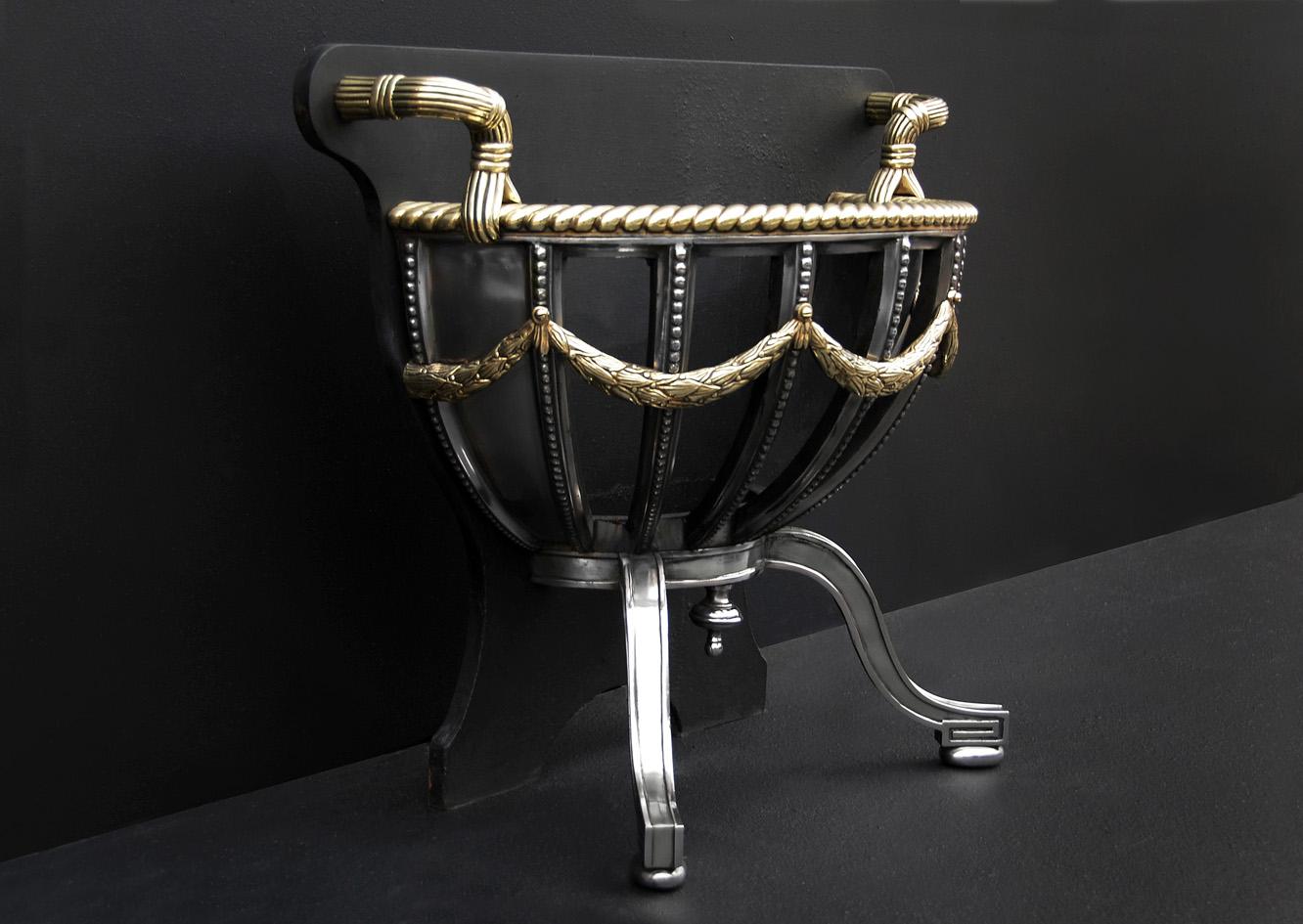 Decorative Polished Cast Iron Firegrate in the Regency Style In Excellent Condition For Sale In London, GB