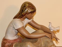 Decorative Porcelain Figure by Lladro, Young Lady with Pigeon