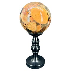 Decorative Portuguese Marble Sculpture Ball on a Black Marble Stand