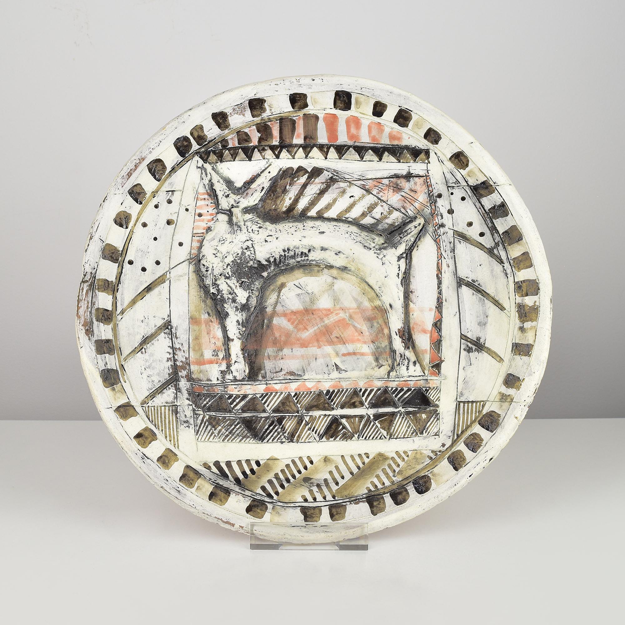 Glazed Decorative Pottery Plate by Bernard Paul 1997 Picasso Style For Sale