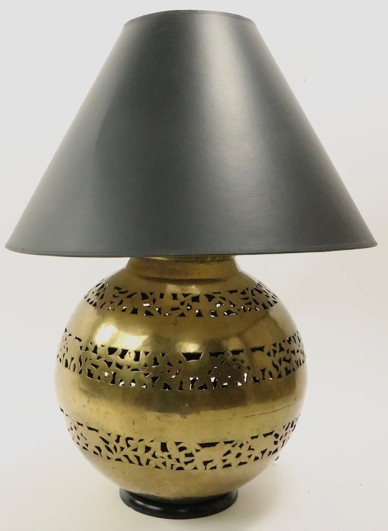 20th Century Decorative Pair of Pierced Brass Ball Form Table Lamps