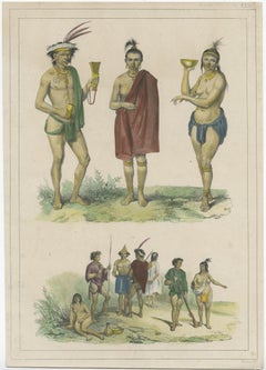 Decorative Print of Natives of the Caribbean Showing Tattoos & Costumes, 1839
