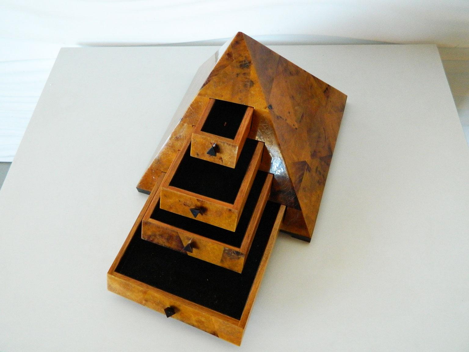 Burl Decorative Pyramid Box in the Style of Maitland Smith