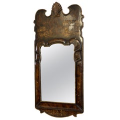 Antique Decorative Queen Anne Style Lacquer Framed Mirror, circa 1820