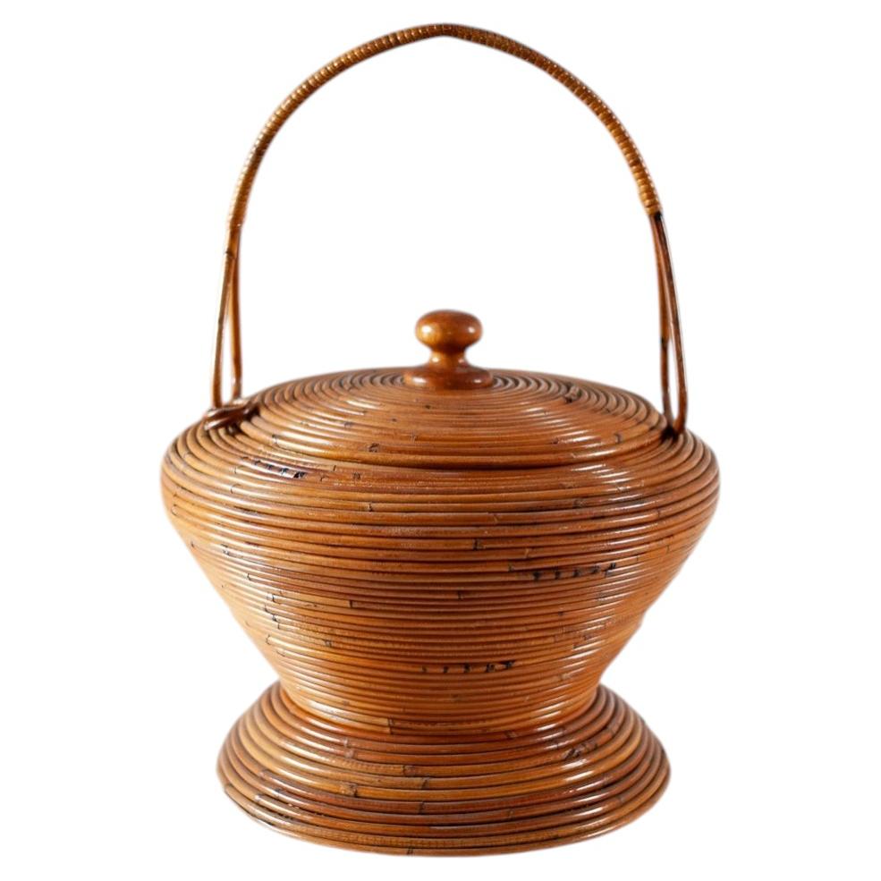 Decorative Rattan Basket By Vivai Del Sud – Italy – 1960s For Sale