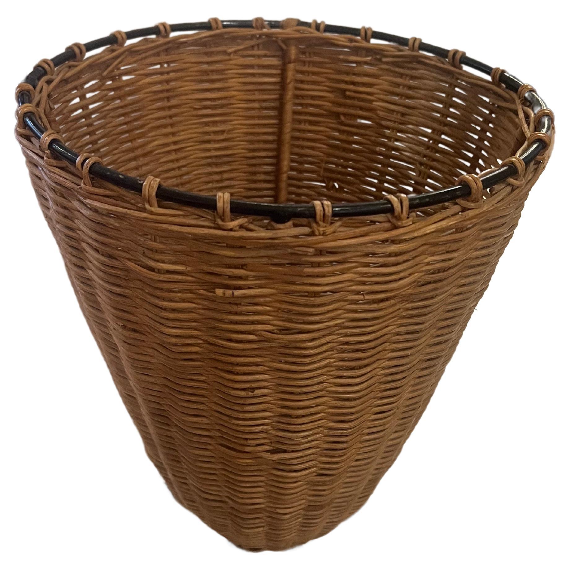 tall decorative footed basket woven planter vase , circa 1970's nice clean condition great for mid century home decor Bohemian style.