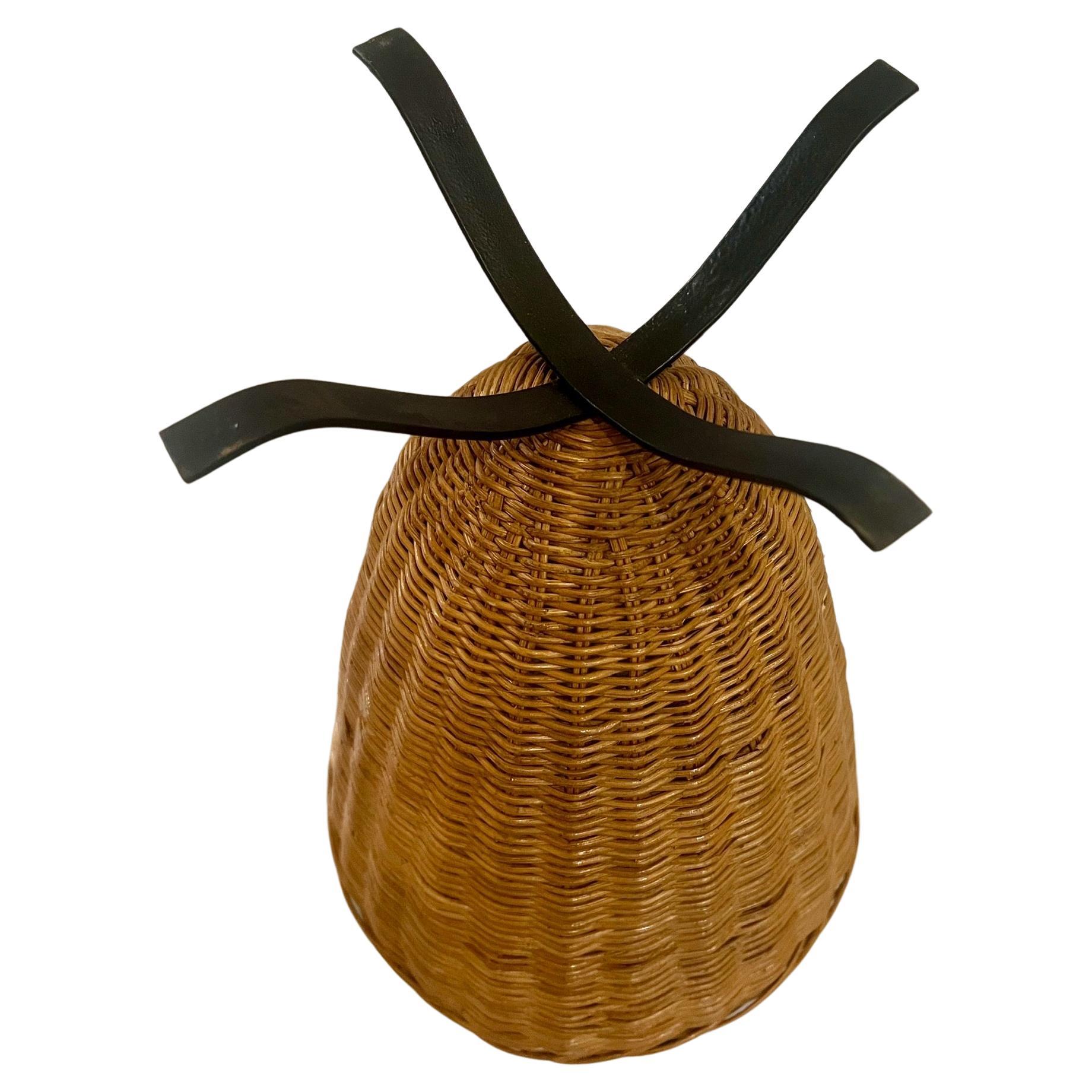 American Decorative Rattan & Iron Basket Planter Tall Vase For Sale