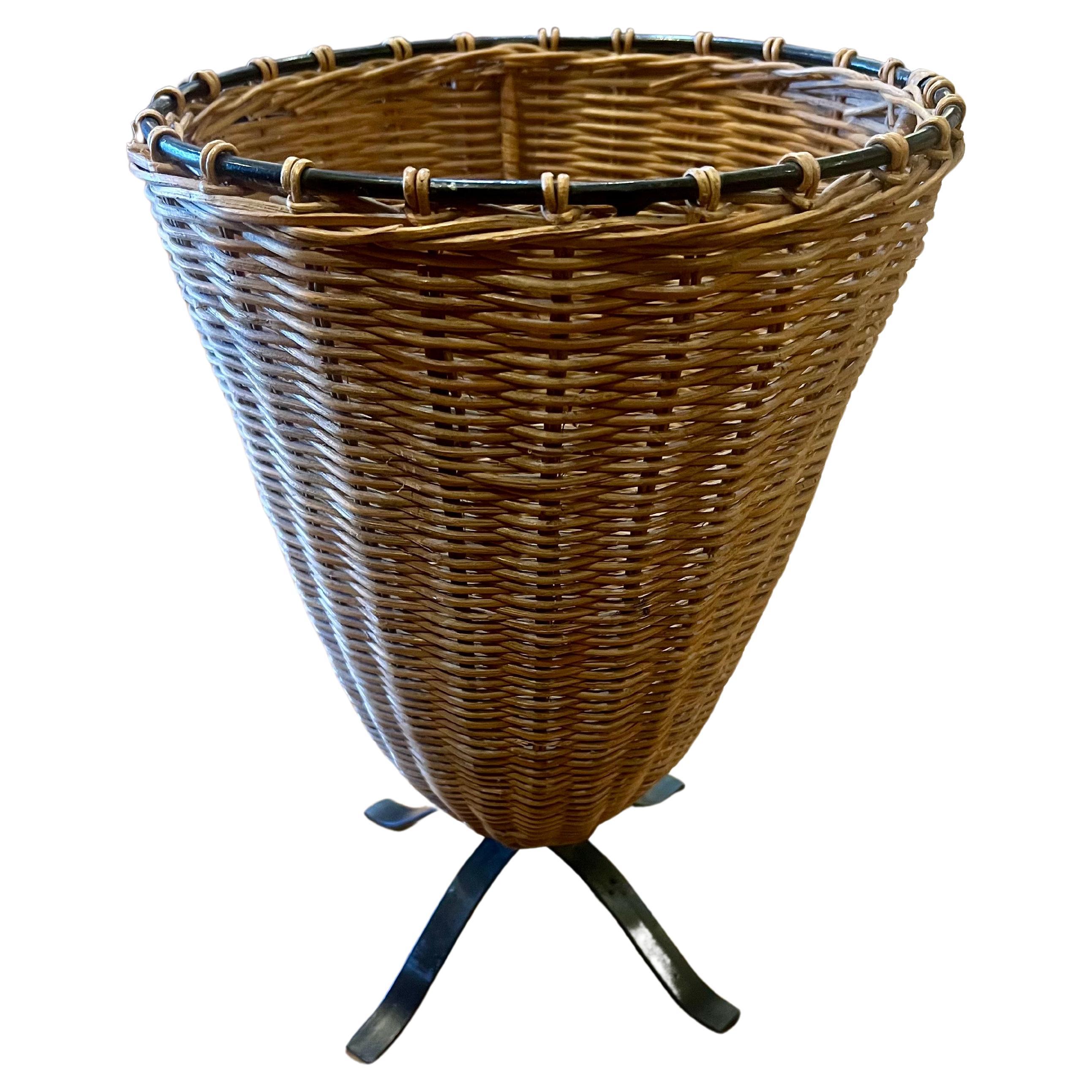 Decorative Rattan & Iron Basket Planter Tall Vase