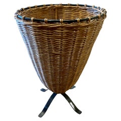 Decorative Rattan & Iron Basket Planter Tall Vase
