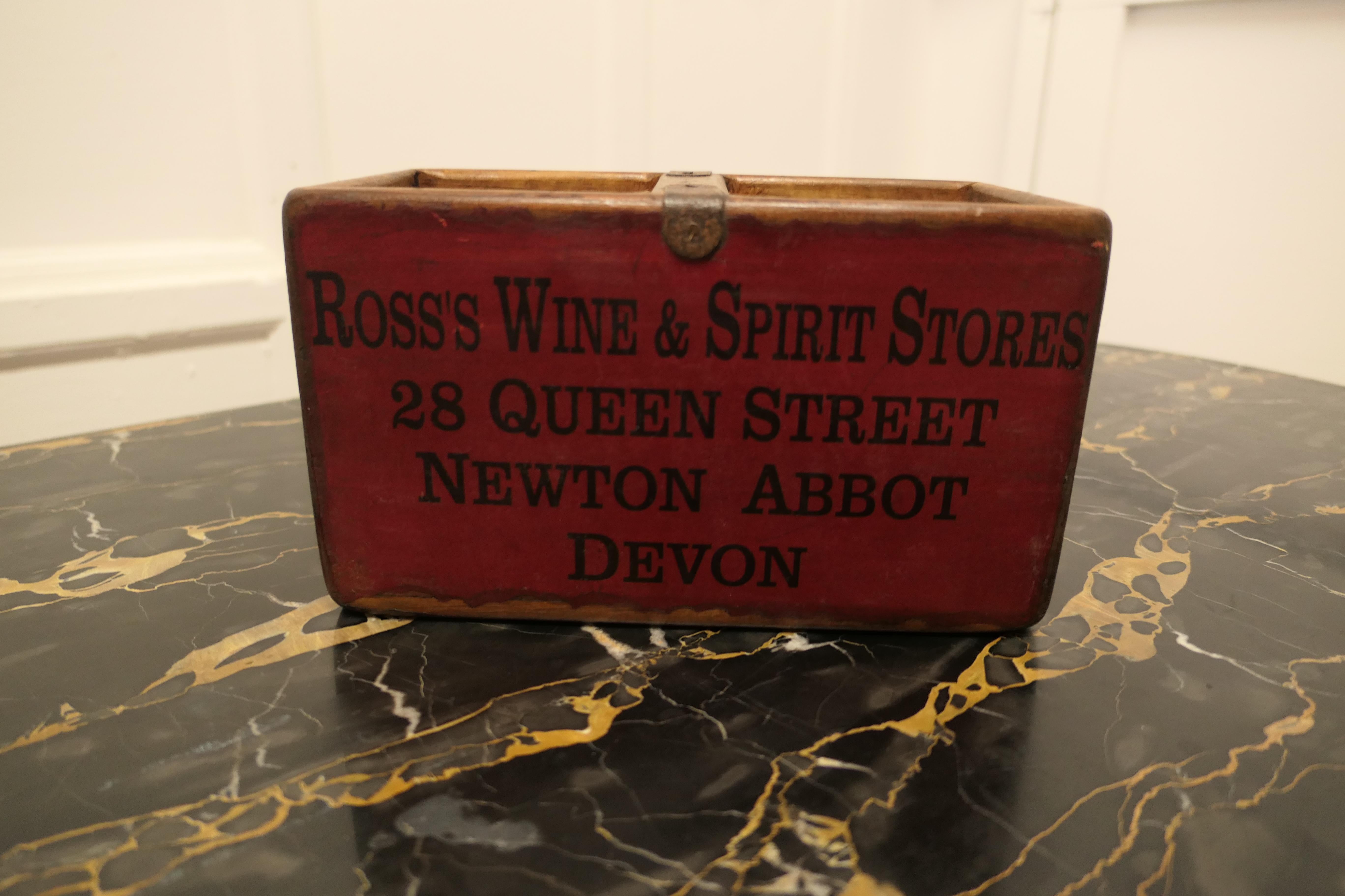 Decorative re painted 19th century wine box, trug.

A delightful piece painted over, advertising Ross’s wine & spirits stores.
The Carrier is made in pine and painted in Brick Red and divided in 2
A great piece of attractive kitchenalia.
The