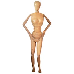 Vintage Decorative Real Size Wooden Art Painter Mannequin Figurine, Italy, 1970s