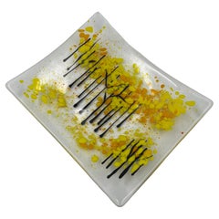 Decorative Rectangular Glass Bowl with Corners Raised Signed