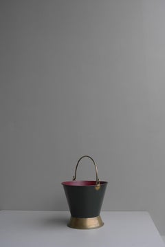 Decorative Red and Green Metal Firewood Bucket with Fine Brass Details