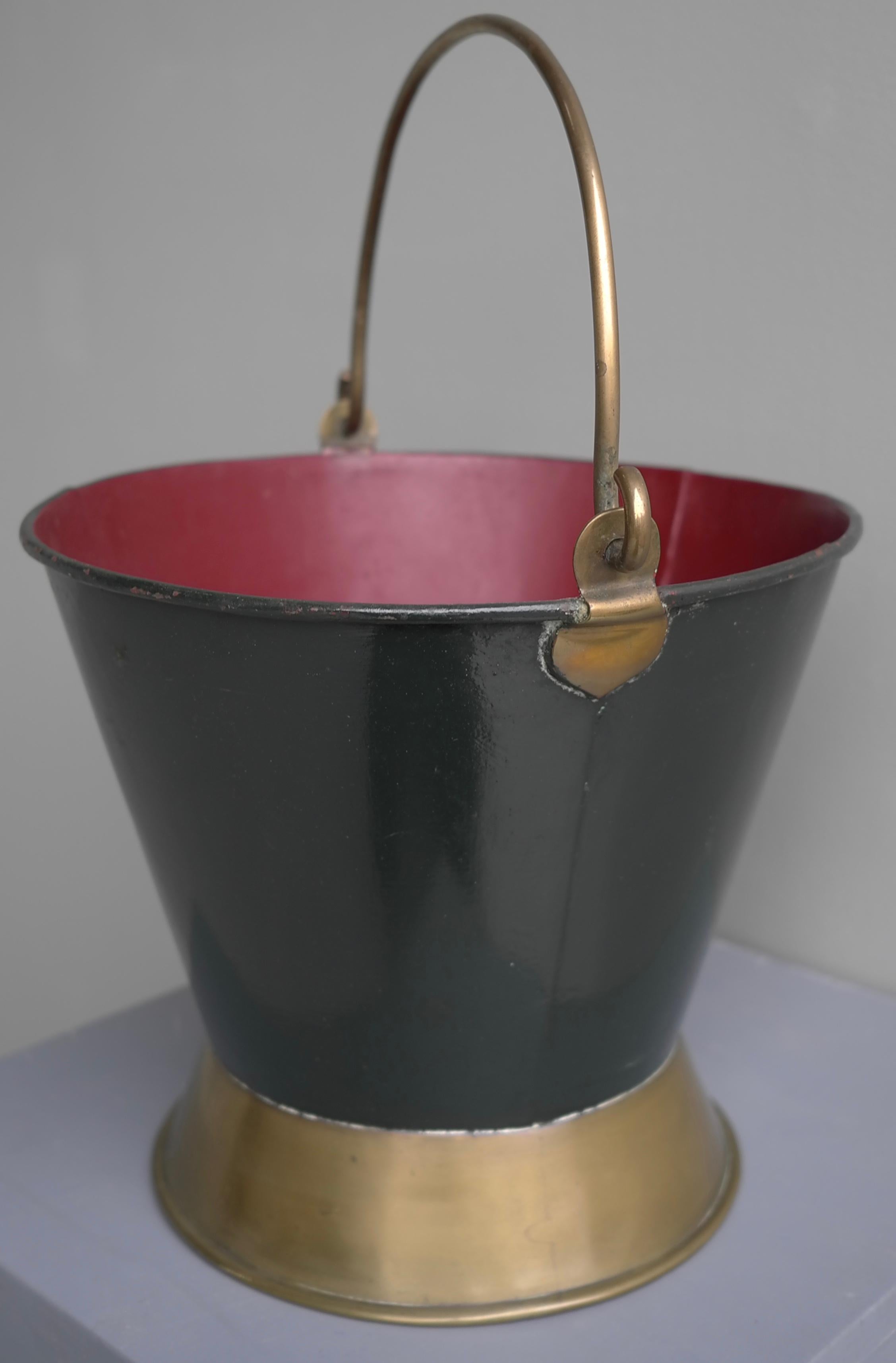 Decorative Red and Green Metal Firewood Bucket with Fine Brass Details 2