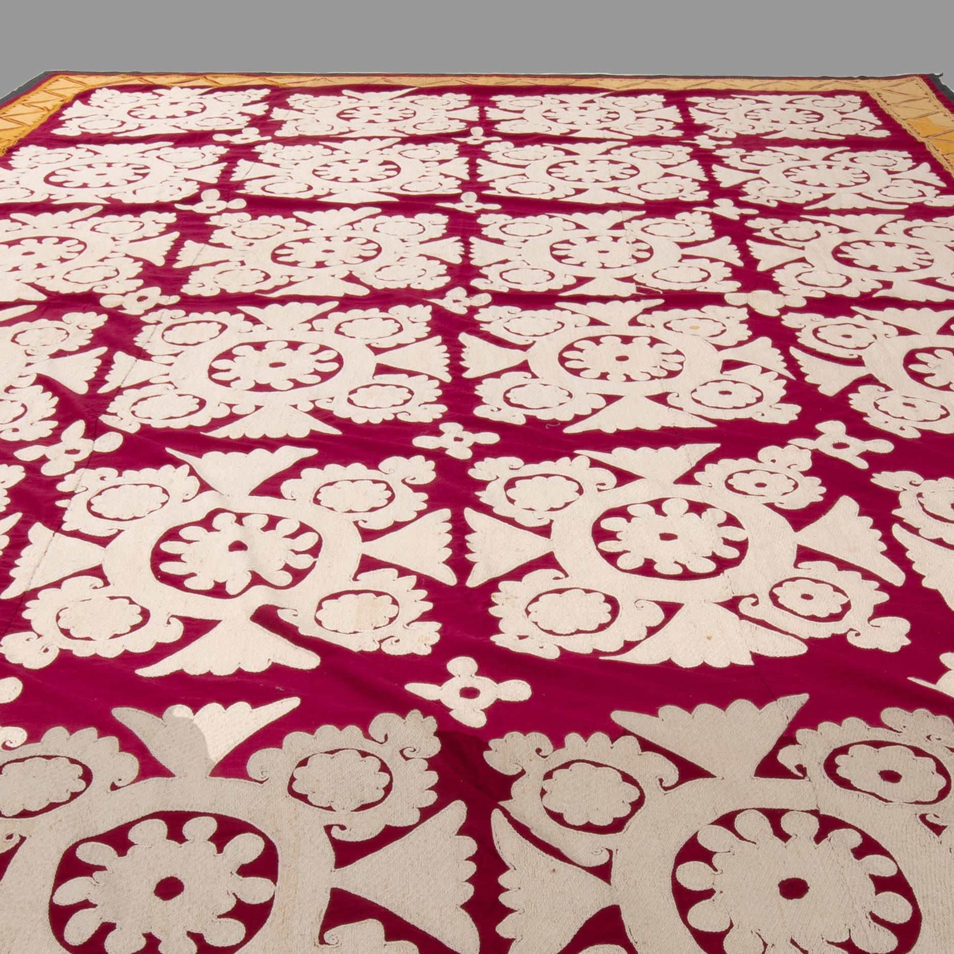 20th Century Decorative Red and White Cotton Suzani, Uzbekistan, 1960s For Sale