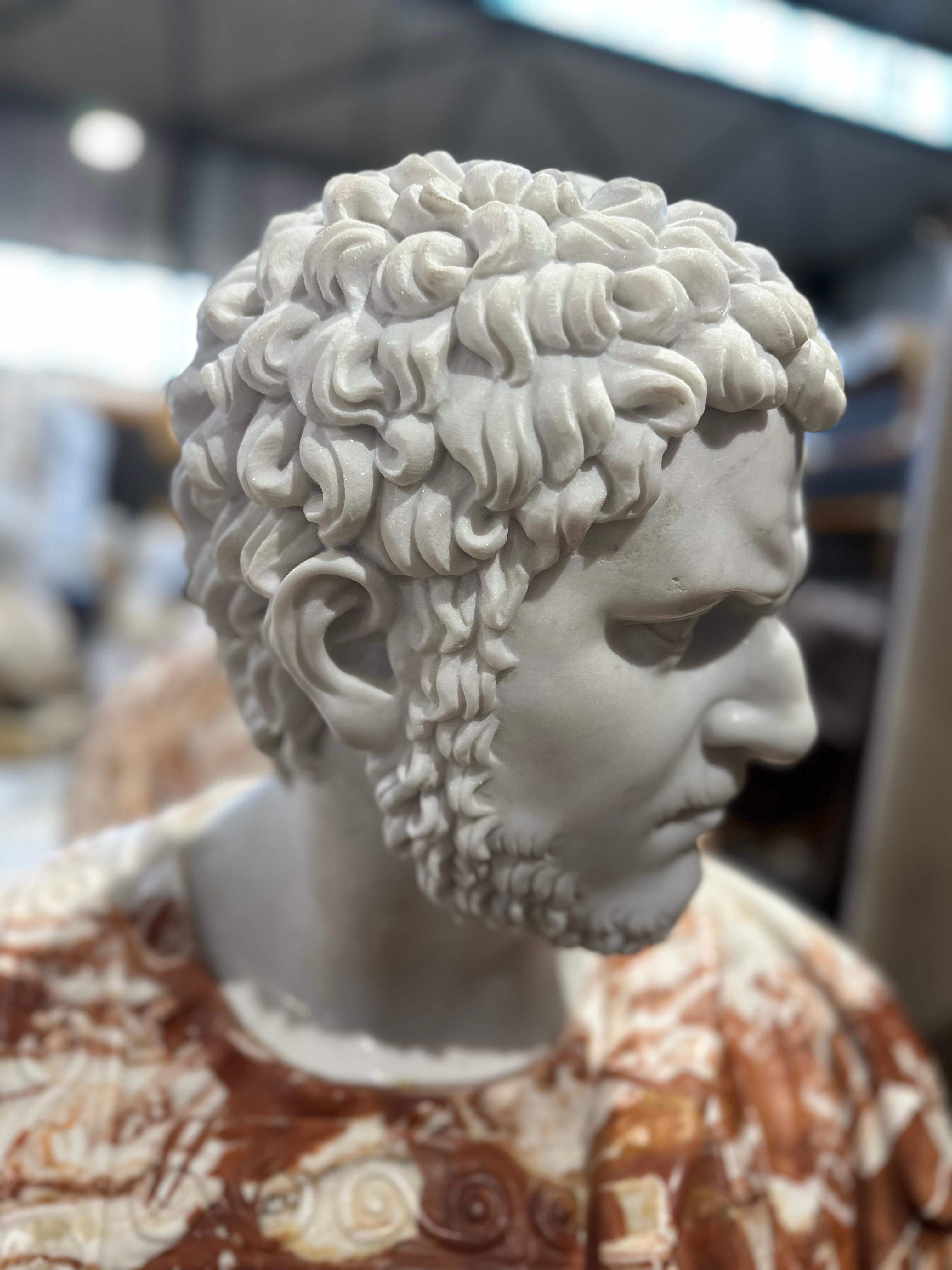 Neoclassical Decorative Red And White Two Tone Marble Bust In The classical Style For Sale