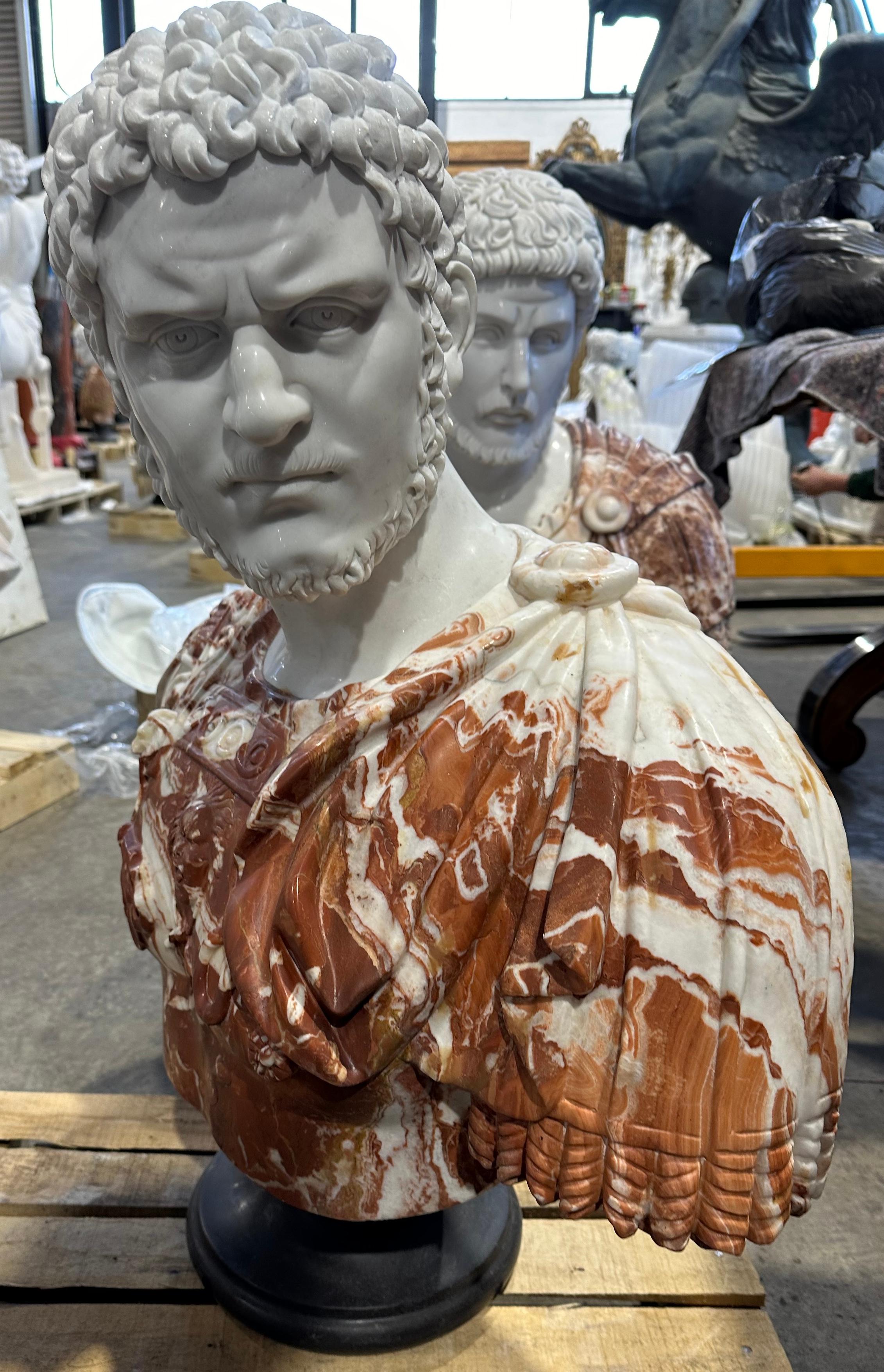 20th Century Decorative Red And White Two Tone Marble Bust In The classical Style For Sale
