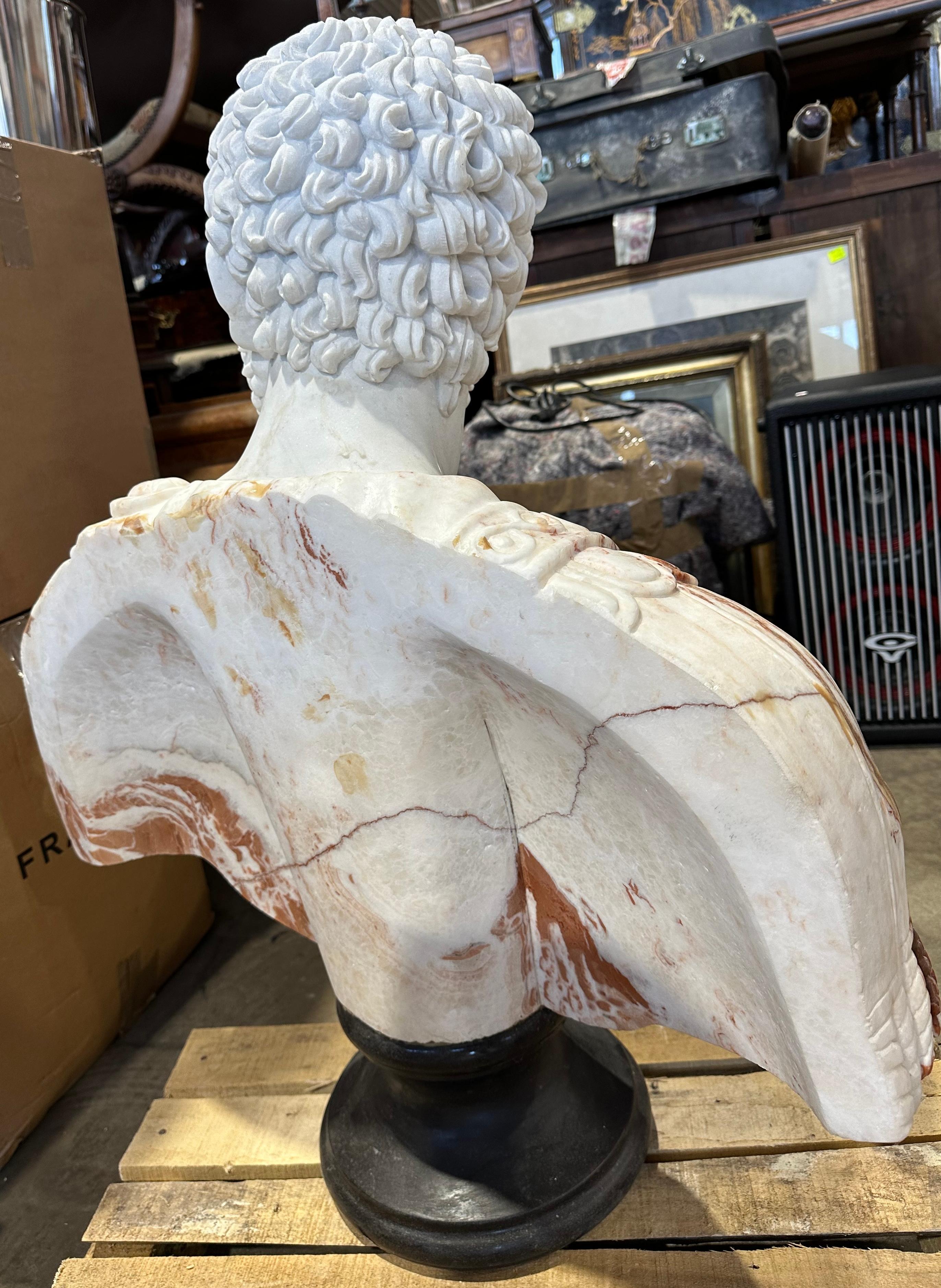 Decorative Red And White Two Tone Marble Bust In The classical Style For Sale 1