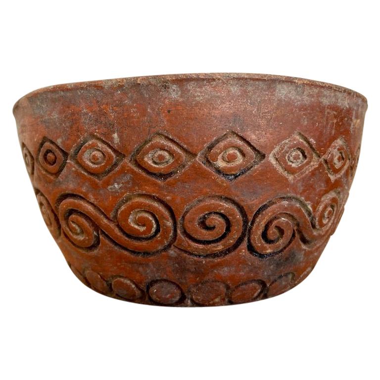 Decorative Red Clay Ceramic Bowl from Puebla, Mexico, circa 1980's at