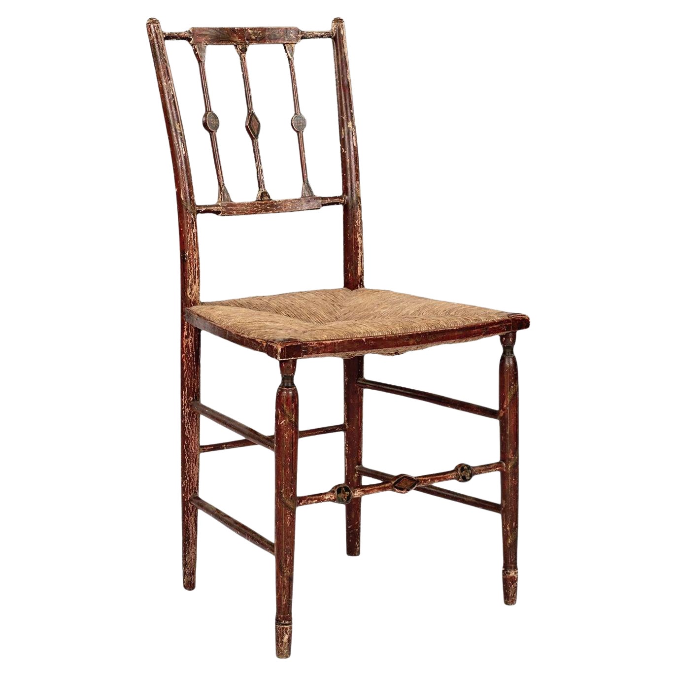 Dekorativer, rot lackierter französischer Beistellstuhl