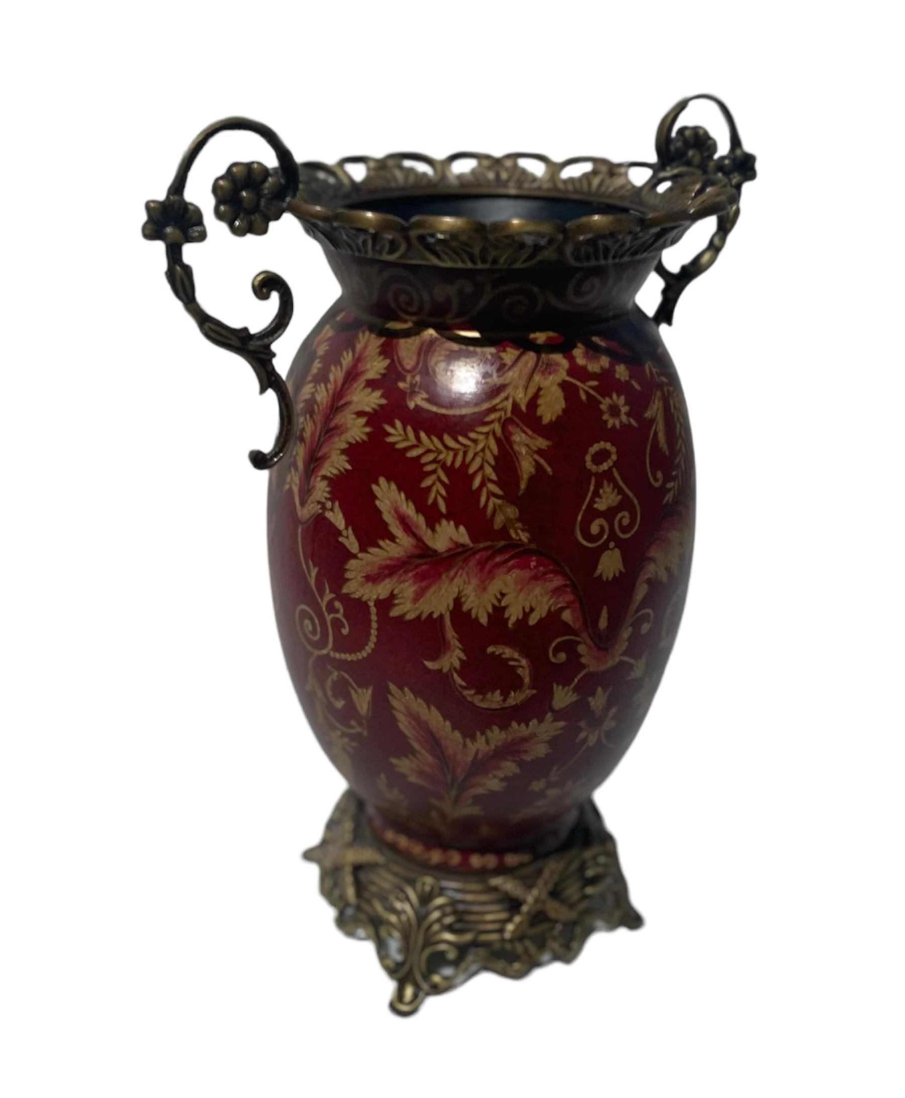 Rococo Revival Decorative Red Vase with Gold and with Two Handles