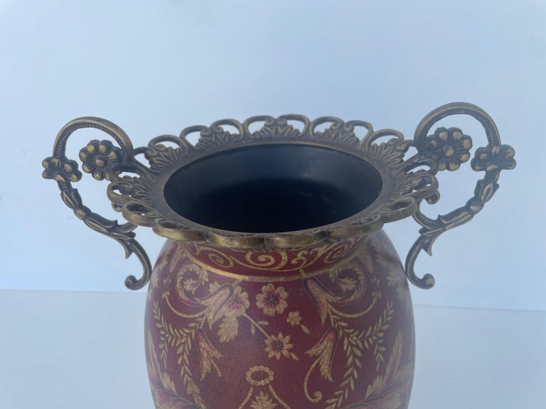 Decorative Red Vase with Gold and with Two Handles For Sale at 1stDibs