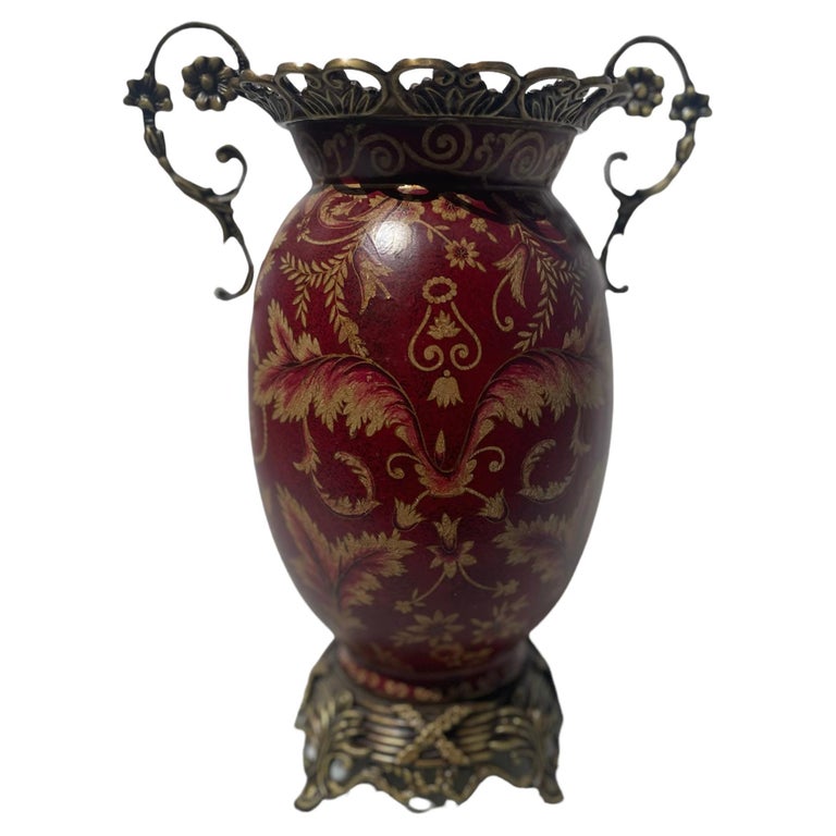 Decorative Red Vase with Gold and with Two Handles For Sale at 1stDibs