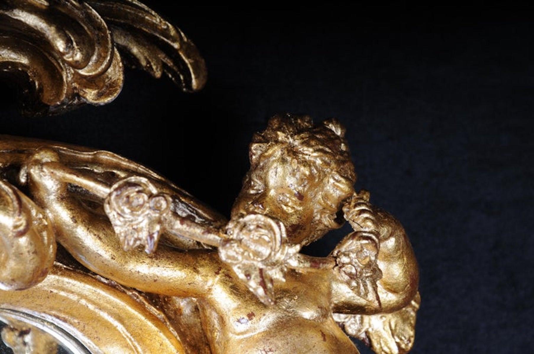 Decorative Rococo / Baroque Wall Mirror with Putti, Gilded For Sale 4