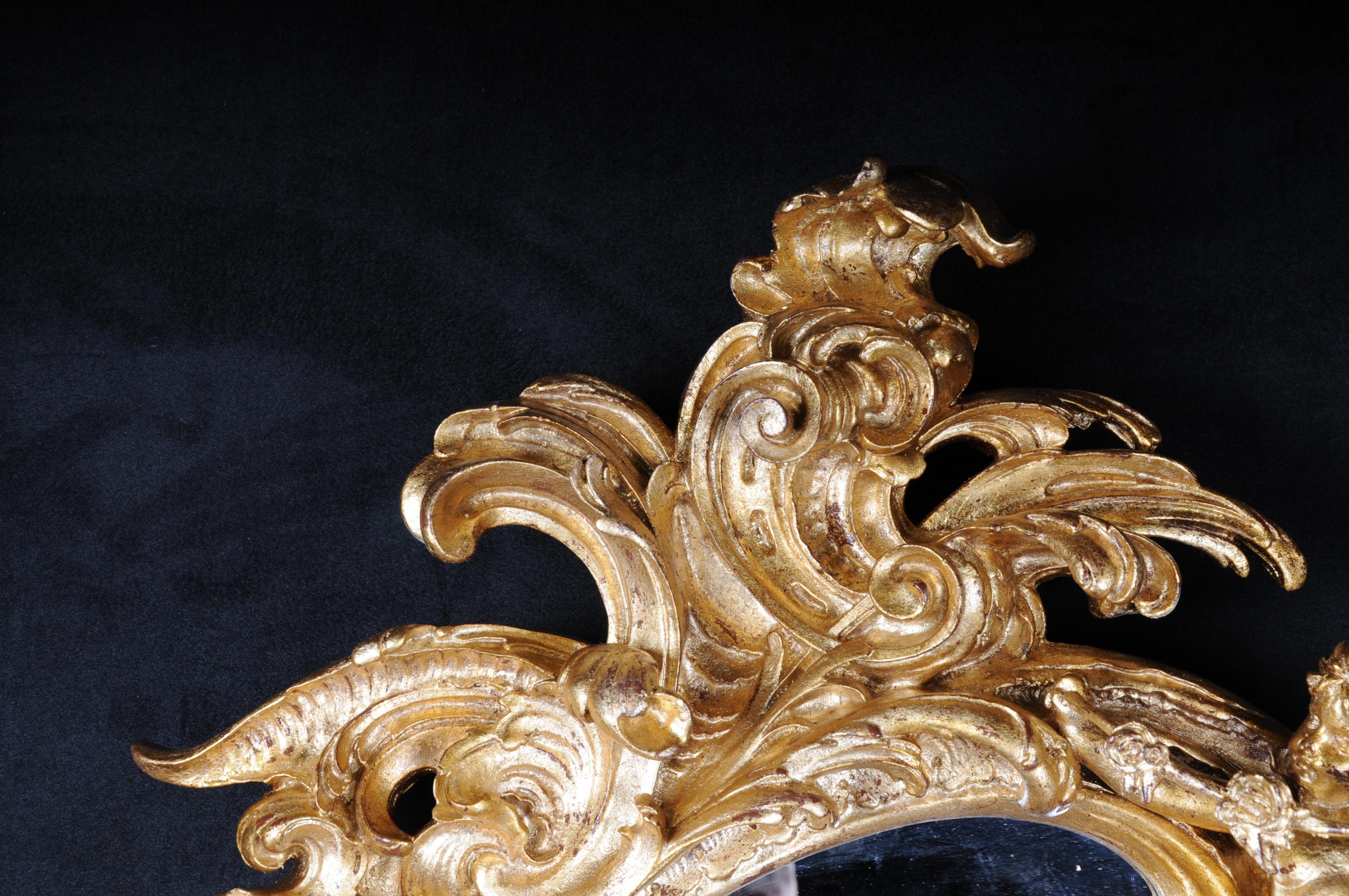 Decorative Rococo / Baroque Wall Mirror with Putti, Gilded For Sale 7