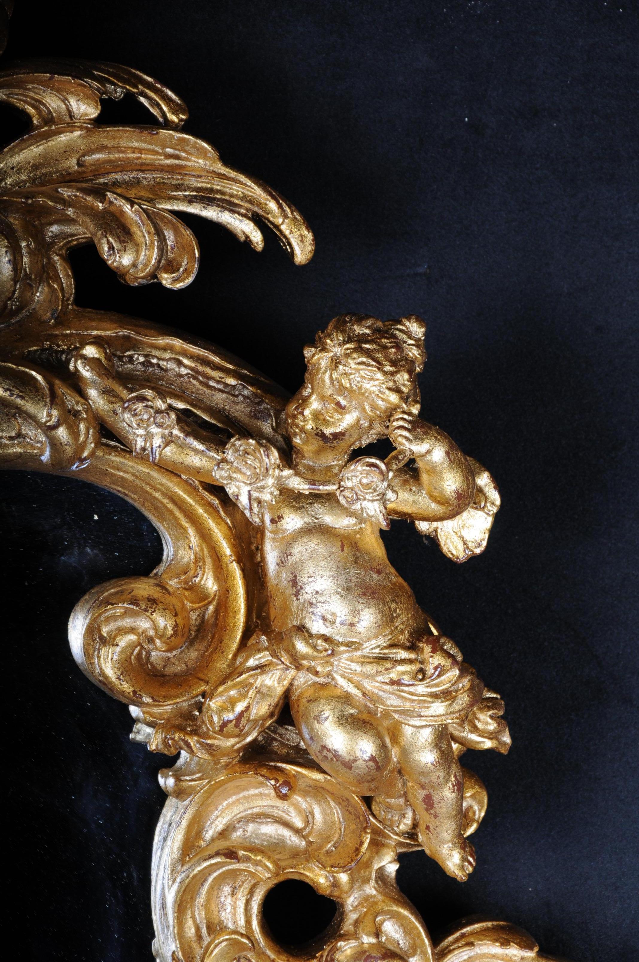 French Decorative Rococo / Baroque Wall Mirror with Putti, Gilded For Sale