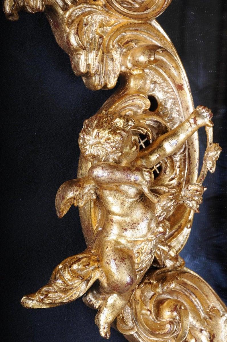 Decorative Rococo / Baroque Wall Mirror with Putti, Gilded For Sale 1