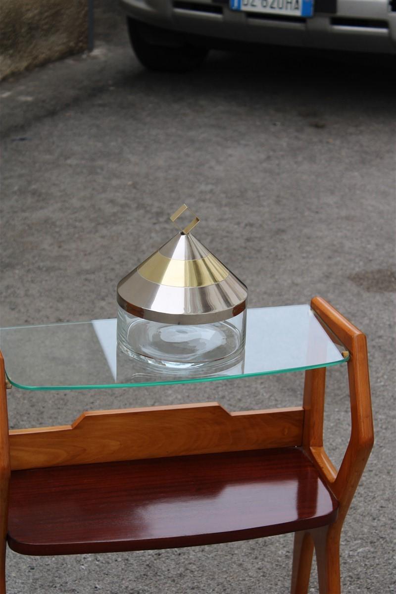 Decorative Round Box in Glass Steel Gilded Brass Italian Design 1970 Romeo Rega For Sale 2