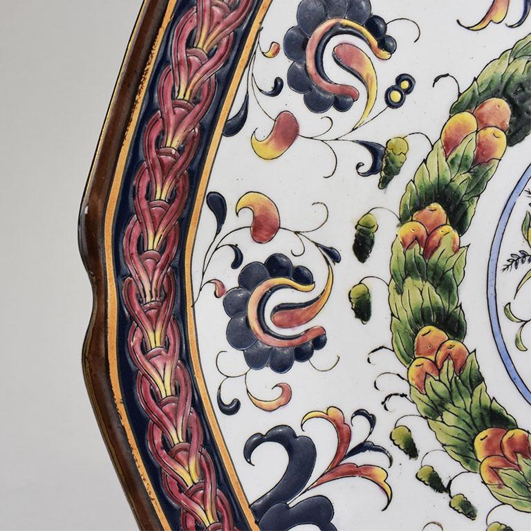Chinoiserie Decorative Round Ceramic Traditional Portuguese Style Platter For Sale