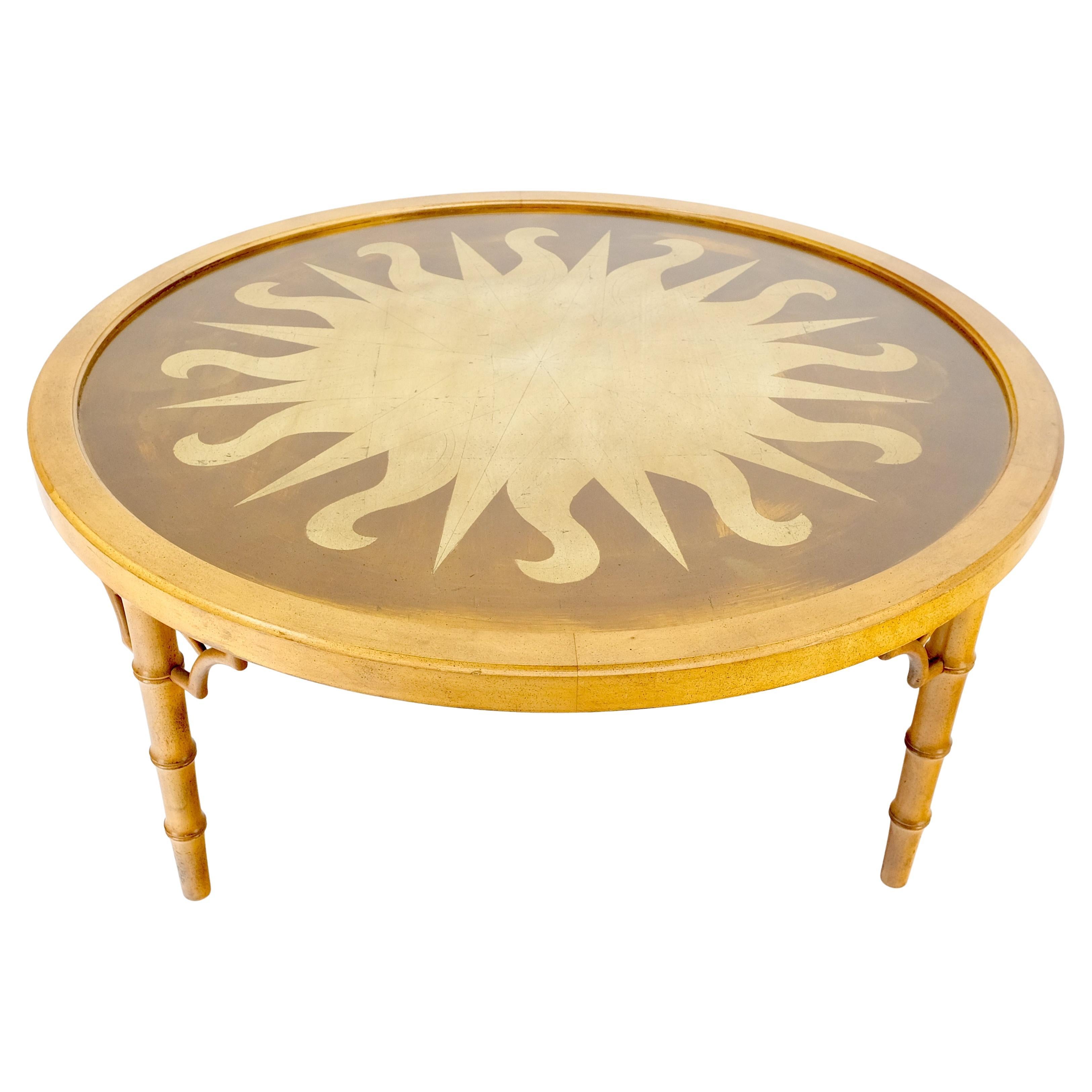 Table à café décorative ronde en faux bambou avec feuille d'or et thème de l'éclat de soleil MINT en vente