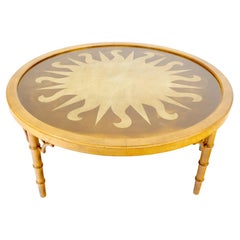 Decorative Round Faux Bamboo Gold Leaf Sunburst Theme Top Coffee Table MINT