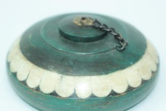 Decorative Round Opium Container Box Inlaid with White Bone and Brass