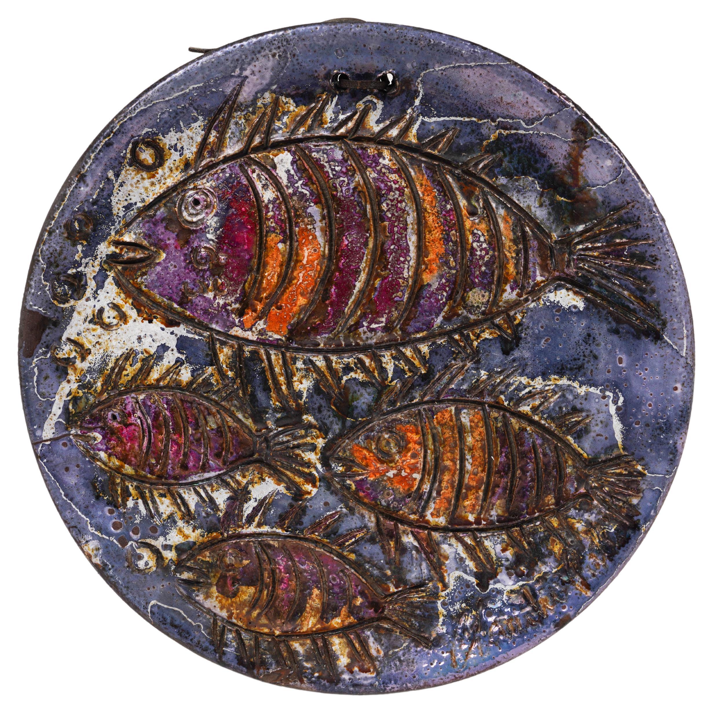Decorative Round Wall Dish Plate in Ceramic by Claudio Pulli, Italy 1970s