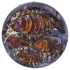 Decorative Round Wall Dish Plate in Ceramic by Claudio Pulli, Italy 1970s