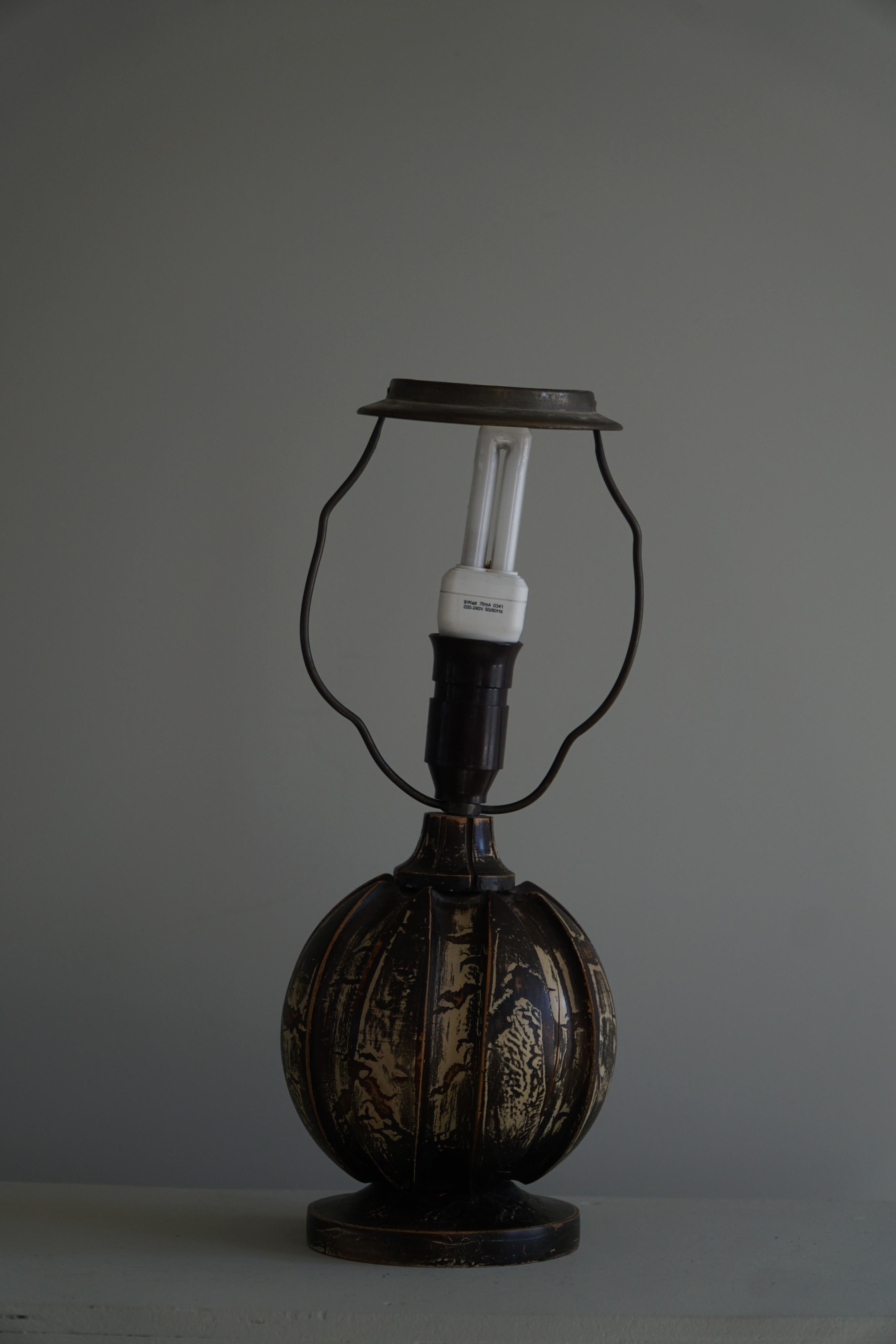 Lampe de table ronde décorative Art Déco en bois, moderne danoise, années 1940 1