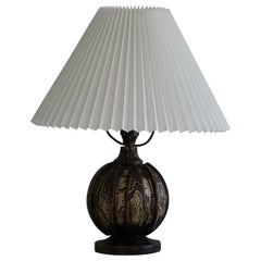 Decorative Round Wooden Art Deco Table Lamp, Danish Modern, 1940s