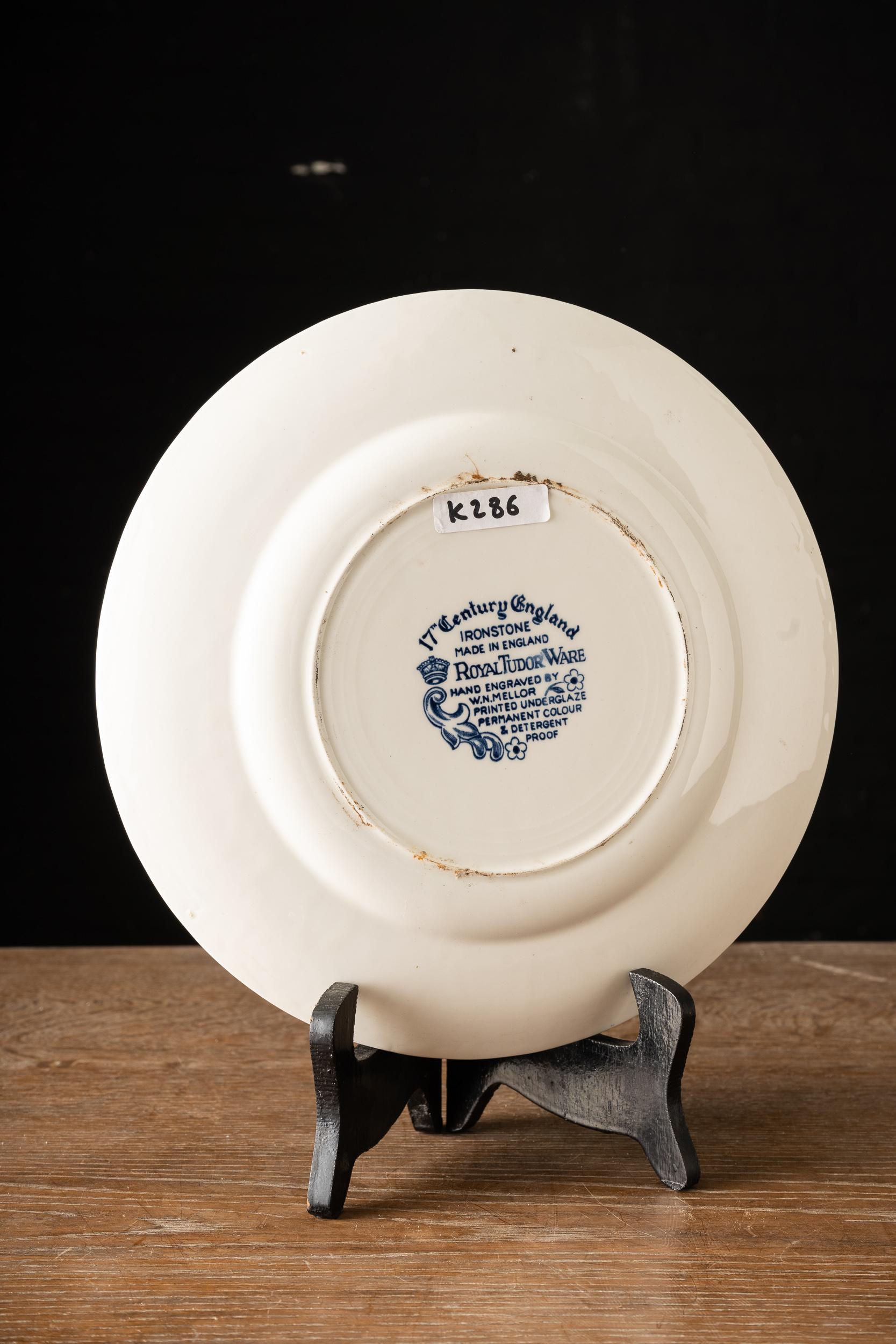 English Decorative Royal Tudorware Plate, England, Deep Blue Decorations, Hand Engraved