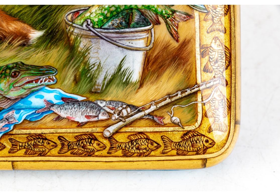 Caja Rusa Decorativa Pintada a Mano Lacada con Zorro y Pez en venta 3